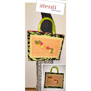 Atenti Vibrant Eclectic Velvet Zebra Print Raffia Floral Top Handle Bag Handmade